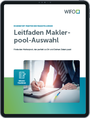 Pop-up vom Titelbild der Roadmap Maklerpool-Auswahl, auf dem im Bildanschnitt ein Versicherungsmakler im Anzug zu sehen ist, der ein Dokument ausfüllt